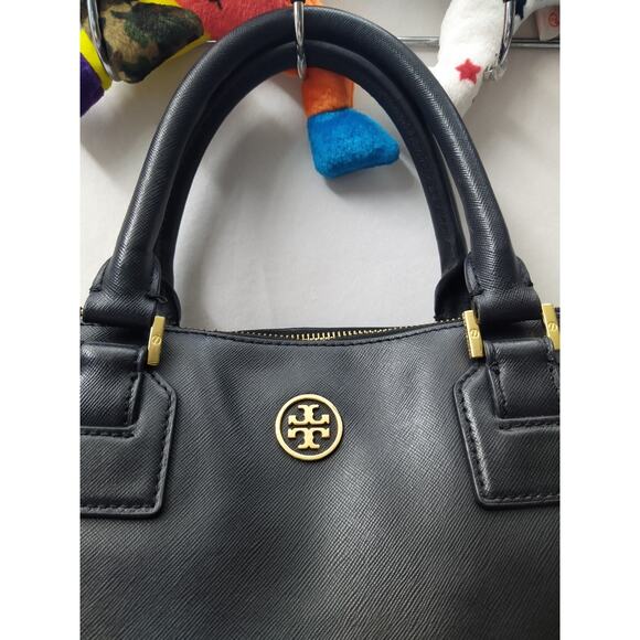 Tory Burch Black Leather Carryall Zipper Double Handles Satchel Bag - Picture 4 of 16